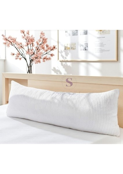 Krem Örgü Iskandinav Uzun Yastık 40X100 ( Içi Dolgulu)