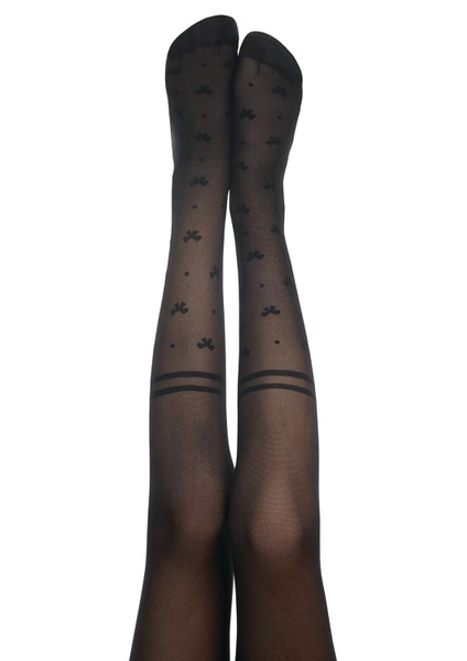 Pretty Bowtie Stripe Siyah Külotlu Çorap