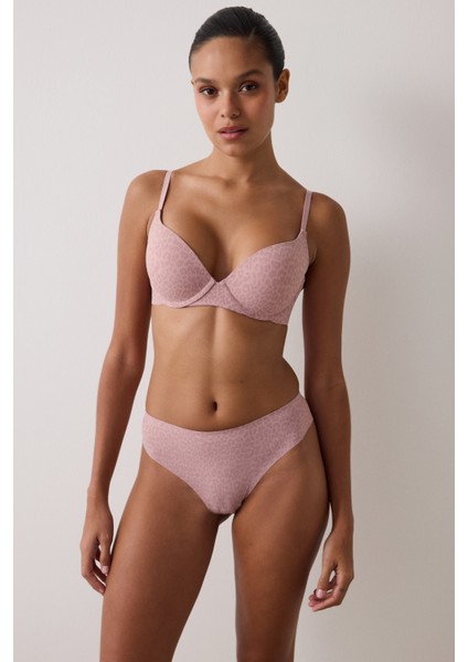 Kirli Pembe Liny Leopar Desenli Balenli Sütyen