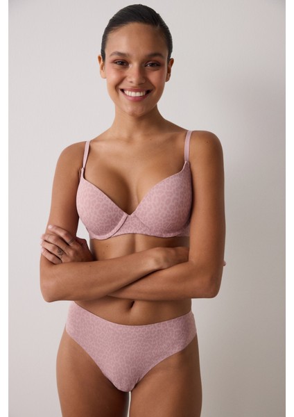 Kirli Pembe Liny Leopar Desenli Balenli Sütyen