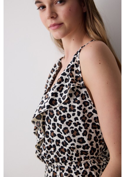 Leopar Saten Çok Renkli Teddy Tulum