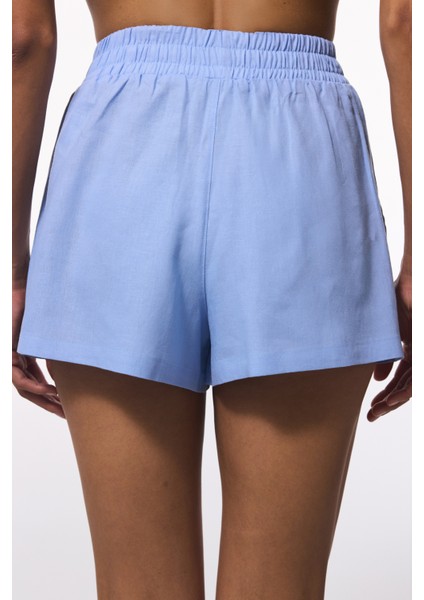 Açık Mavi Natural Keten Şort