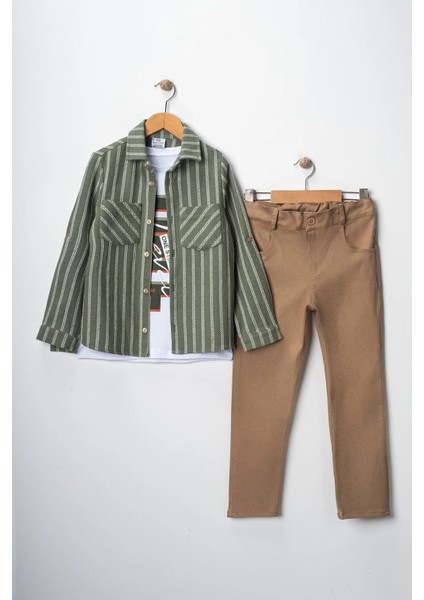 Erkek Çocuk Kolu Ayarlanabilir Gömlekli Pantolonlu Tişörtlü Üçlü Takım