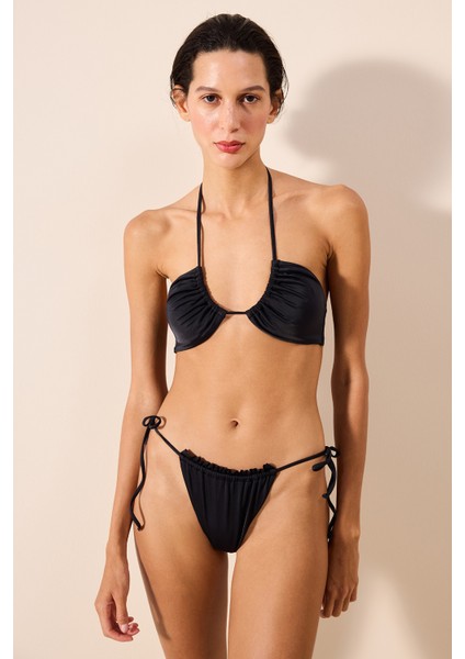 Basic Yandan İp Bağlamalı Siyah Bikini Altı