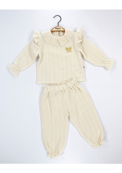 Fiyonk Detaylı Fırfırlı %100 Pamuk Müslin Kumaş Bebek ve Çocuk Kız Ikili Takım fiyatları