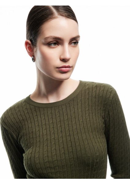 Uzun Kollu Bisiklet Yaka Saç Örgü Triko Kazak