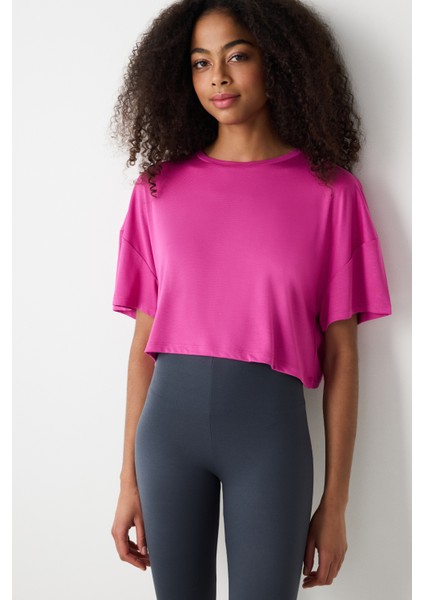 Modal Crop Fuşya Tişört