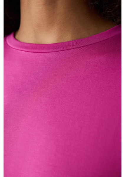 Modal Crop Fuşya Tişört