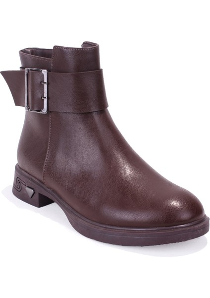 DZA07-1004V042 Kahve Günlük Fermuarlı Düz Topuk Kadın Bot