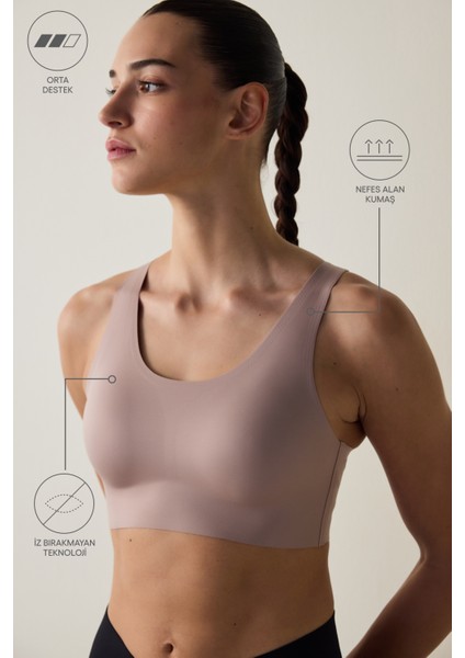 #İzbırakmaz Açık Kahve Orta Destek Zero Feel Bra Spor Sütyeni