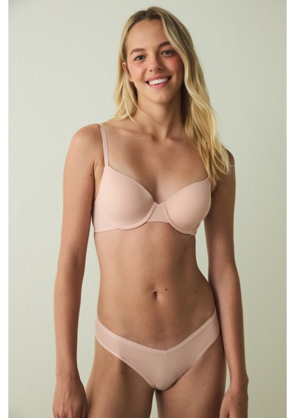 Açık Gül Kurusu Balenli Toparlayıcı Dolgusuz Çıkarılabilir Askılı Sütyen