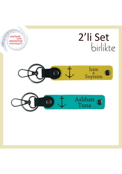 Seyahat ve Denizle Iç Içe Olanlara Uygun Tasarım, Gemici Çıpası Motifli Set, Sarı-Koyu Turkuaz