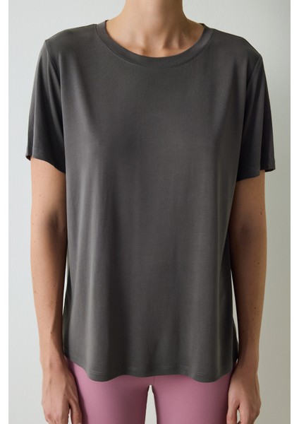 Antrasit Bisiklet Yaka Modal Tişört