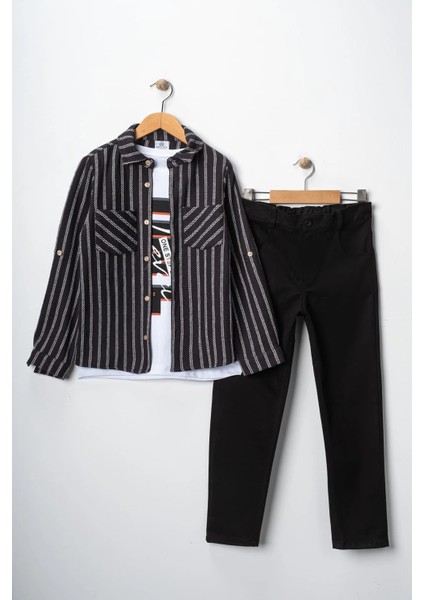 Erkek Çocuk Kolu Ayarlanabilir Gömlekli Pantolonlu Tişörtlü Üçlü Takım