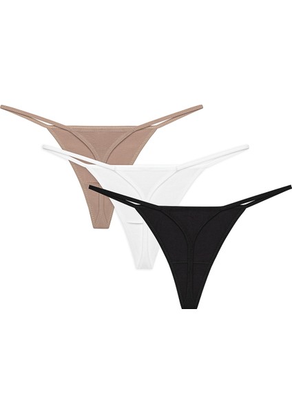 New Basic Çok Renkli 3lü Pamuklu String Külot