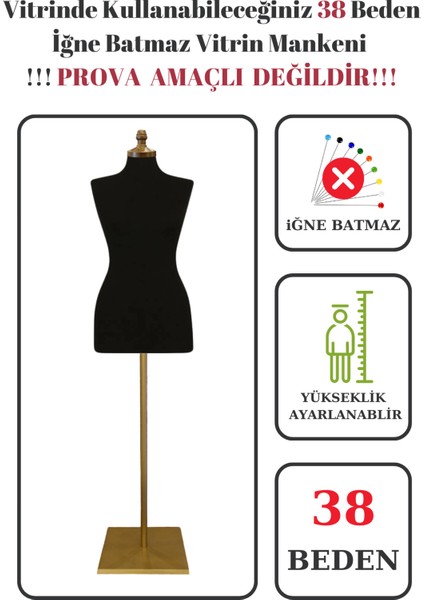 Gold Ayaklı 38 Vitrin Amaçlı Iğne Batmaz Terzi Mankeni Vitrin Mankeni