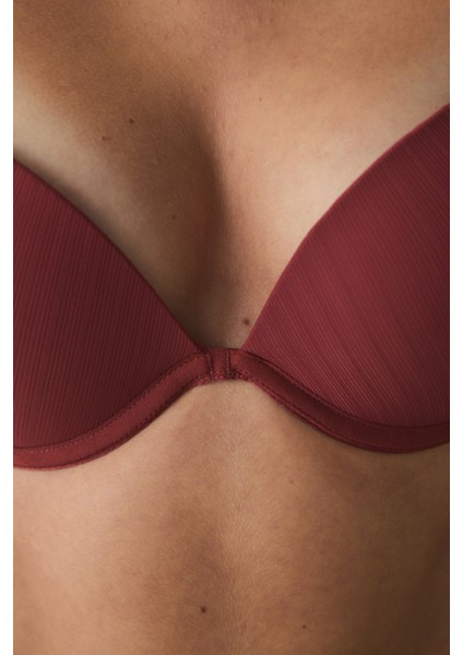 Bordo Balenli Ayarlanabilir Askılı Push Up Sütyen