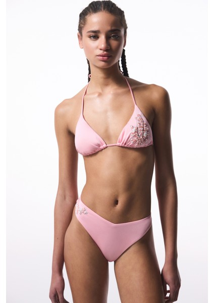 Pembe Boncuk Detaylı V Kesim Bikini Altı - Gamze Erçel Koleksiyonu