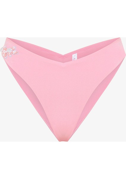 Pembe Boncuk Detaylı V Kesim Bikini Altı - Gamze Erçel Koleksiyonu