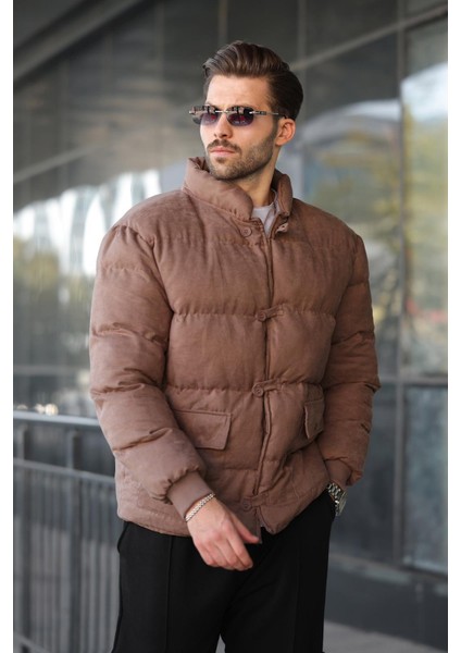 Vizon Düğmeli Dik Yaka Erkek Şişme Mont E7435