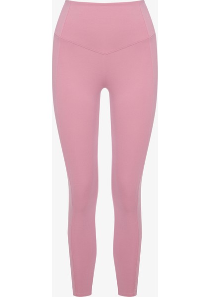 Pembe Yüksek Bel Stitch Waist Dikiş Detaylı Bilek Boy Tayt