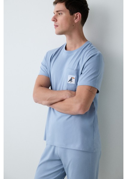 Bird Mavi Pantolon Pijama Takımı