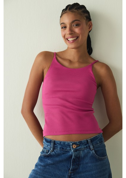 CUPsecret Kendinden Pedli Fuşya Halter Yaka Crop Büstiyer