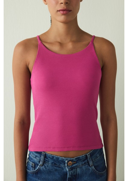 CUPsecret Kendinden Pedli Fuşya Halter Yaka Crop Büstiyer