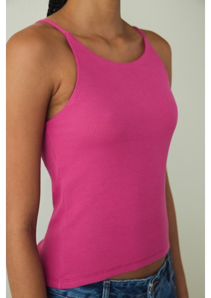 CUPsecret Kendinden Pedli Fuşya Halter Yaka Crop Büstiyer