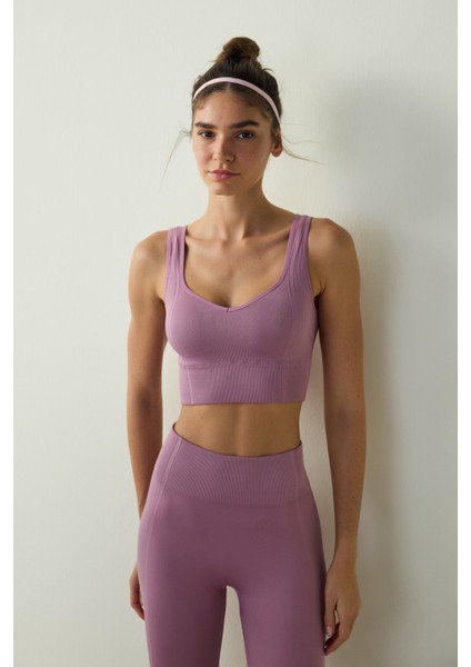Pembe Dikişsiz Seamless Kalp Yaka Spor Sütyeni