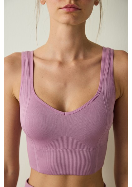 Pembe Dikişsiz Seamless Kalp Yaka Spor Sütyeni