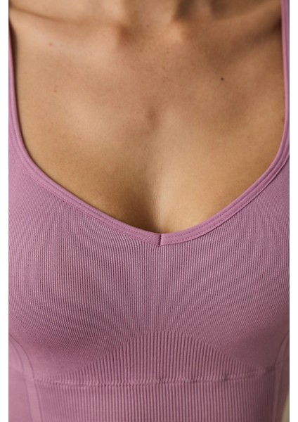Pembe Dikişsiz Seamless Kalp Yaka Spor Sütyeni