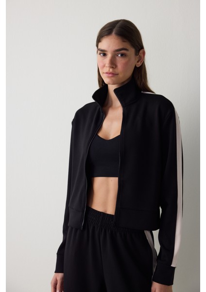 Siyah Silky Feel Dik Yaka Spor Ceket