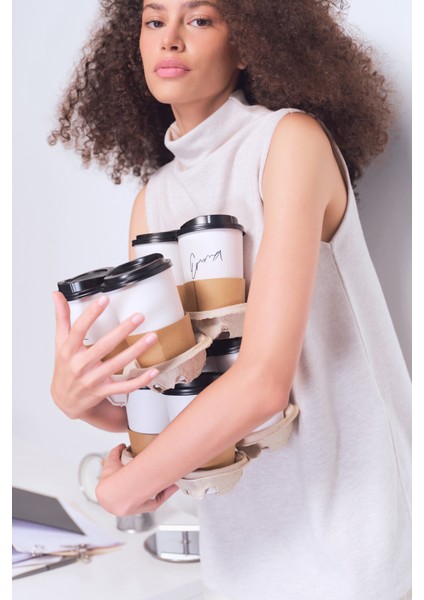 Bej Melanj Bisiklet Yaka Oversize Kolsuz Üst