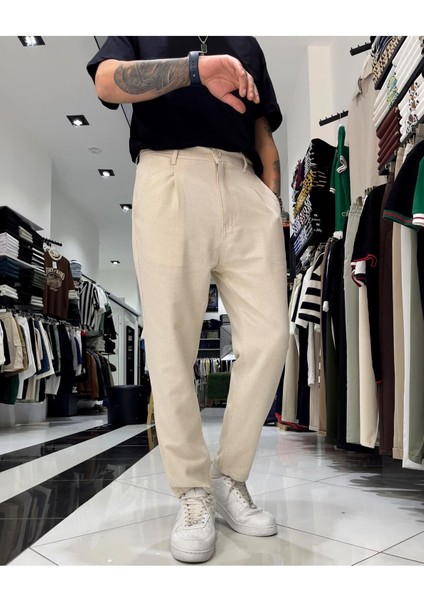 Boyfriend Kesim Keten Pamuk Erkek Pantolon
