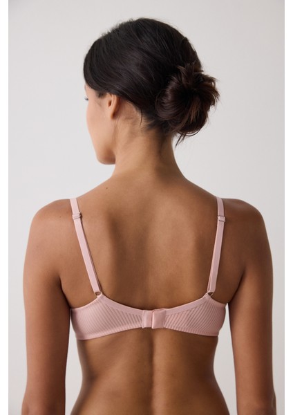 Açık Gül Kurusu Çizgili Balensiz Çıkarılabilir Kaplı T-Shirt Sütyen