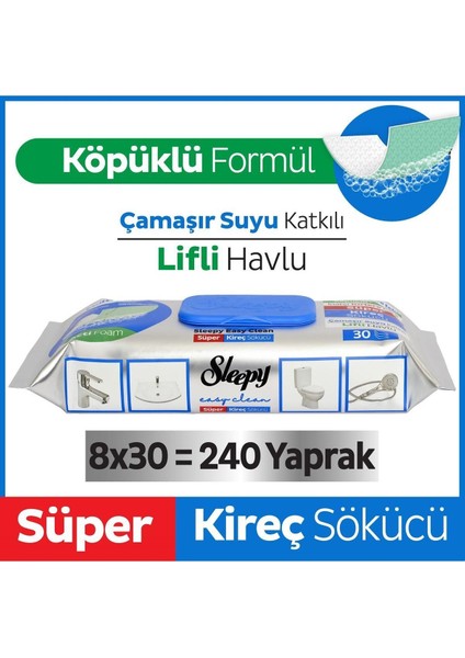 Sleepy Easy Clean Süper Kireç Sökücü Yüzey Temizlik Havlusu&mendili 8X30 (240 Yaprak)