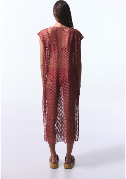 Açık Kahverengi Lora Fishnet Elbise