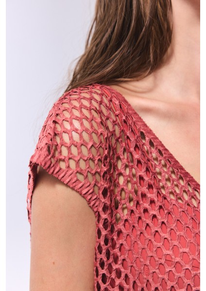 Açık Kahverengi Lora Fishnet Elbise