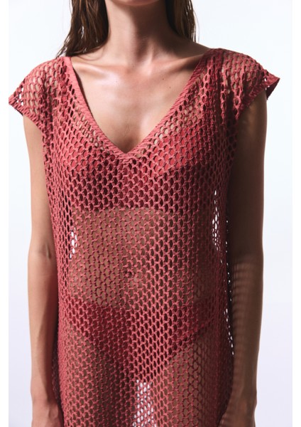 Açık Kahverengi Lora Fishnet Elbise