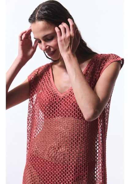 Açık Kahverengi Lora Fishnet Elbise