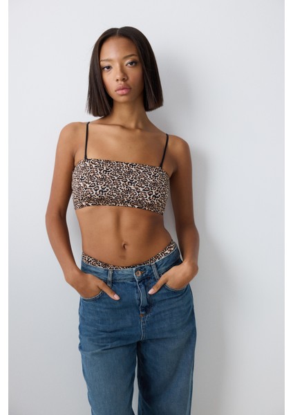 Leopard Bandeau Çok Renkli Üst