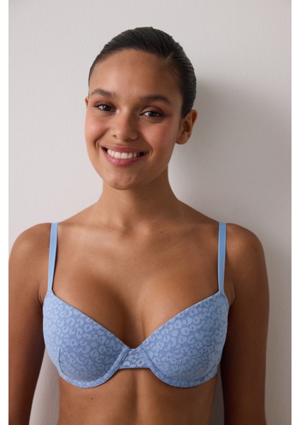 Mavi Daylift Çiçekli Dantelli Balenli Dolgusuz Toparlayıcı Sütyen
