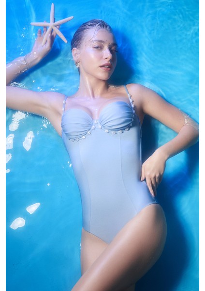 Mavi Tokalı Mayo - Gamze Erçel Koleksiyonu