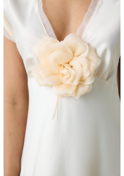 Roses Saten Krem Gecelik