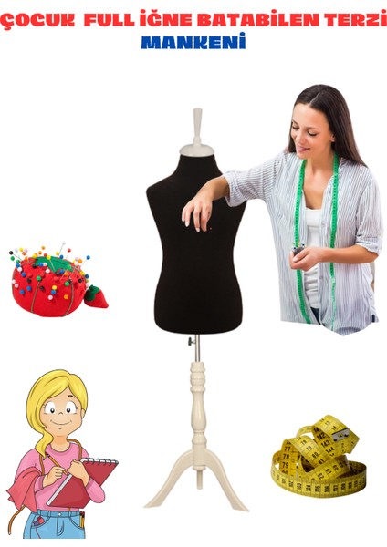 Çocuk Siyah Kumaşlı Beyaz Üç Ayaklı 8 Yaş Terzi Mankeni