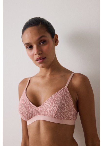 Açık Gül Kurusu Zebra Desenli Balensiz Dolgusuz Üçgen Sütyen