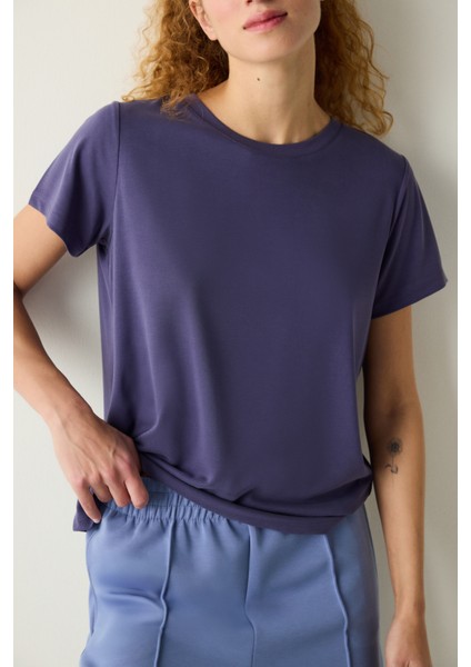 İndigo Bisiklet Yaka Regular Fit Modal Tişört