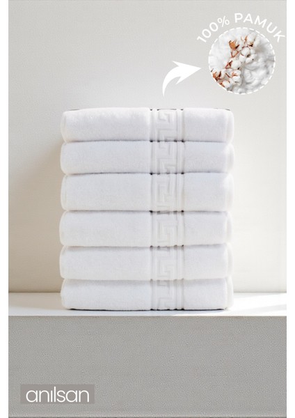 6'lı Beyaz Greek Mini El, Yüz Havlusu 75GR. - 30X50 Cm, %100 Pamuk, Spa ve Otel Havlusu