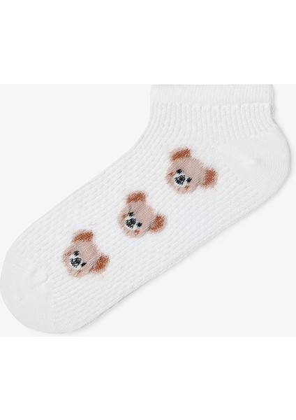 5 Çift Pamuklu Kendinden Desenli Ayıcıklı Patik Çorap